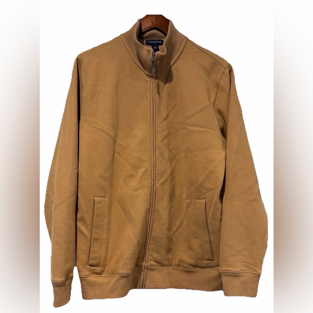 Lands' End Men's size Medium Zip-Up Sweater Tan
